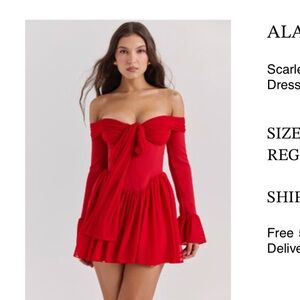 House of CB Bold Red Off-Shoulder Mini Dress